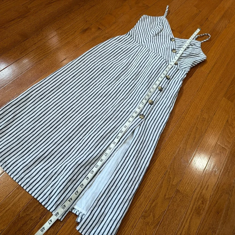 Abercrombie and & Fitch Striped Linen Wrap Button Midi Dress Womens Medium Tall - Picture 6 of 6